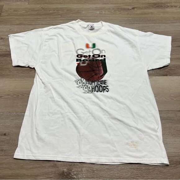 Vintage Miami Hurricanes Hoops Basketball Get On Board Shirt 98 99 Size XL READ - Picture 1 of 9